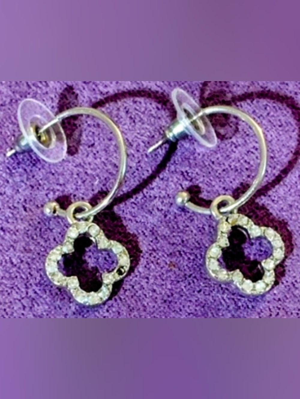 Silver Crystal Flower Hoop Earrings